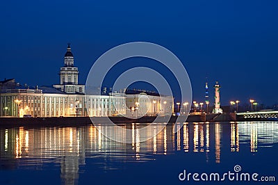 Night View of Neva River Stock Photo