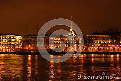 Night view of Neva river Stock Photo