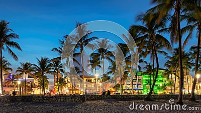 Night view of Ocean Drive in Miami Beach, Florida Stock Photo