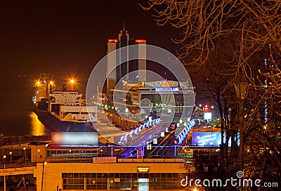 Night view of Odessa seaport Stock Photo