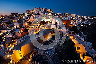 Night view of the Oia resort, Santorini island, Greece Stock Photo