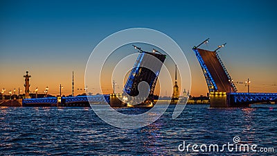 Night view of Palace Bridge, Saint Petersburg, Russia Stock Photo