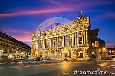 Night view of the Palais Garnier Stock Photo