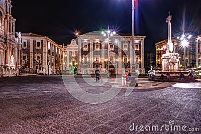 Night view of the Piazza del Duomo in Catania, Sicily, Italy. Editorial Stock Photo