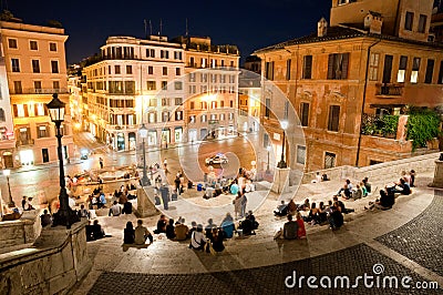 Night view at Piazza di Spagna from upstairs Editorial Stock Photo