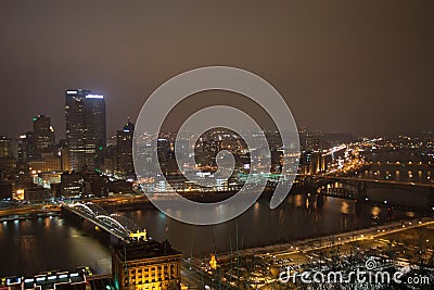 A night view of the Pittsburgh Skyline Stock Photo