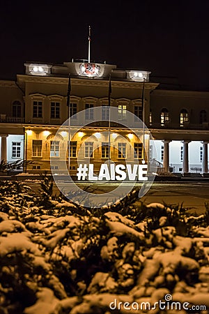Night view of the Presidential Palace in Vilnius Editorial Stock Photo