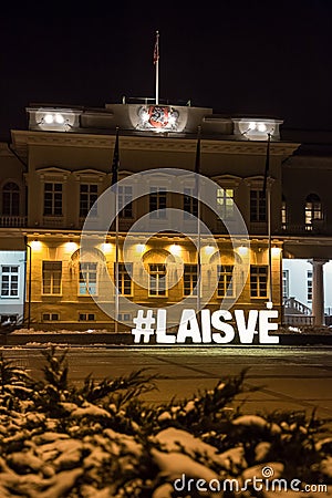 Night view of the Presidential Palace in Vilnius Editorial Stock Photo