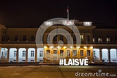 Night view of the Presidential Palace in Vilnius Editorial Stock Photo