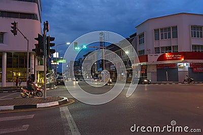 Night view of Rama 6 road in city center of Trang Editorial Stock Photo