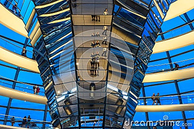 Night view of Reichstag Dome, Parliament building in Berlin, Germany, Europe Editorial Stock Photo