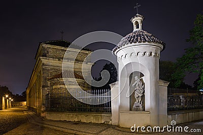 Night view of the rotunda of saint martin inside of the grounds of vysehrad castle in Prague. Stock Photo