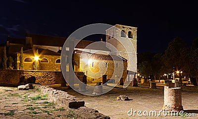 San Giusto Cathedral and Roman Ruins in Trieste at Night Stock Photo