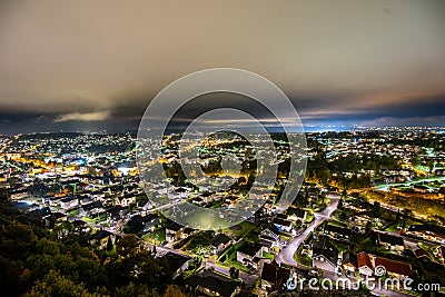 Night View at Sandefjord city from Mokollen Stock Photo