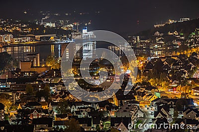 Night View at Sandefjord city from Mokollen Editorial Stock Photo