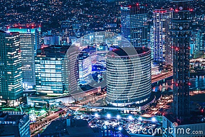 Night view seen from the Landmark Tower Fuji Xerox Editorial Stock Photo