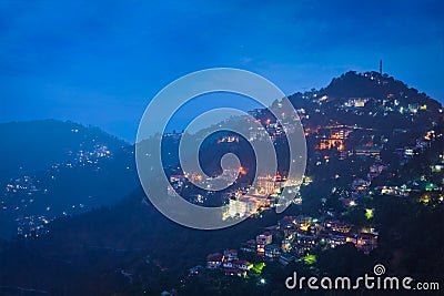 Night view of Shimla town, Himachal Pradesh, India Stock Photo