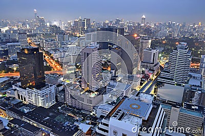 Night view of Silom and Siam from above in Bangkok Editorial Stock Photo