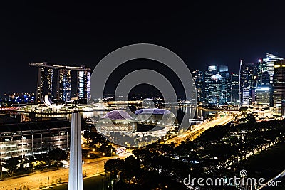 Night view Singapore Downtown, Esplanade Theatres on the Bay, Ma Stock Photo