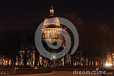 Night view of St. Isaac's Cathedral in St. Petersburg, Russia Stock Photo