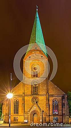 Night view of St. Nikolai Church in Kiel Stock Photo