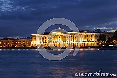 Night view of St Petersburg. Building of Academy of Arts. Editorial Stock Photo