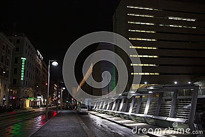 Night view of the street at one of the side entrances of Roma Termini railway station, Rome, Italy Editorial Stock Photo