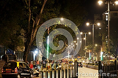 Night View of Streets of Colaba, Mumbai, Maharashtra, India Editorial Stock Photo