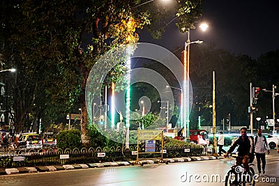 Night View of Streets of Colaba, Mumbai, Maharashtra, India Editorial Stock Photo