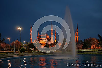 Night view of Sultanahmet (Blue) Mosque (Istanbul) Stock Photo