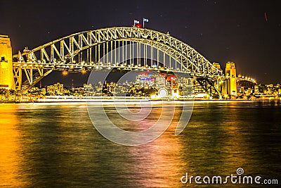 Night view of Sydney Harbor Bridge. Editorial Stock Photo