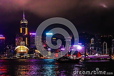 Night view Symphony of Lights and two boat of life at Victori Editorial Stock Photo