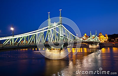 Night view of Szabadsag hid, Budapest Stock Photo