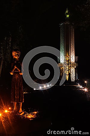 Night view to the Memorial in Commemoration of Famines` Victims in Ukraine in Kyiv Ukraine Editorial Stock Photo