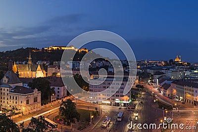 Night view to Mendel square in Brno Editorial Stock Photo