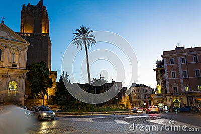 Night view of Torre delle Milizie Editorial Stock Photo