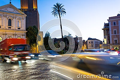 Night view of Torre delle Milizie Editorial Stock Photo