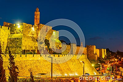 Night view of tower of david in Jerusalem, Israel Stock Photo