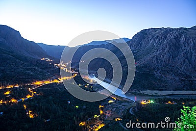 Night view of Town of Kemaliye in Erzincan Stock Photo