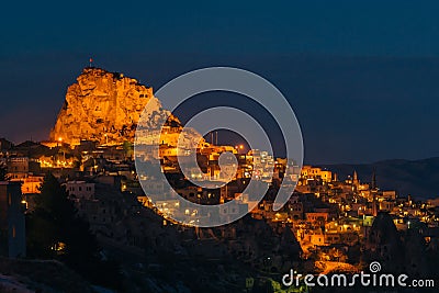 Night view of Uchisar fortress Stock Photo