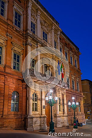 Night view of Universita per Stranieri in Italian town Perugia Stock Photo