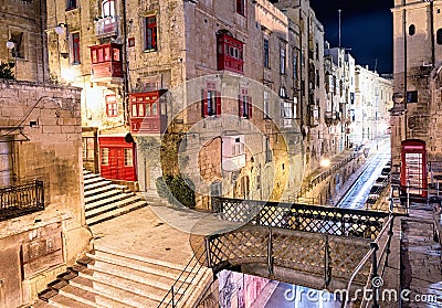 Night view of Valletta old town Editorial Stock Photo