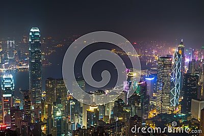Night View of Victoria Harbour, Hong Kong Editorial Stock Photo