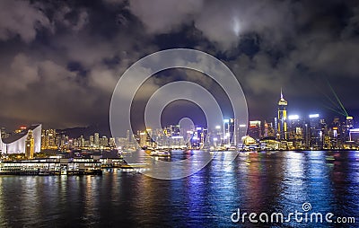 Night View of Victoria Harbour, Hong Kong Editorial Stock Photo