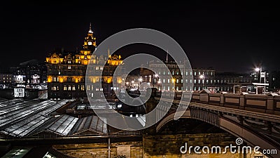 Night view of Waverley station in Edinburgh, Scotland Stock Photo