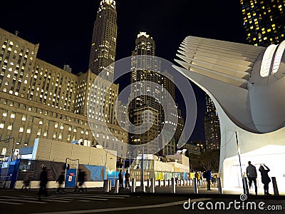 Night View of the World Trade Center station building NewYork Editorial Stock Photo