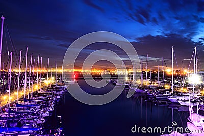 Night view of Ocean Marina with yachts Editorial Stock Photo