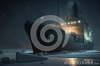 night views of standing in harbor icebreaker and ships Stock Photo