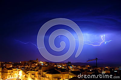 Night of violent thunder and lightning Stock Photo