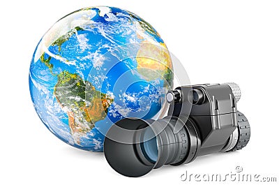 Night vision monocular with Earth Globe, 3D rendering Stock Photo